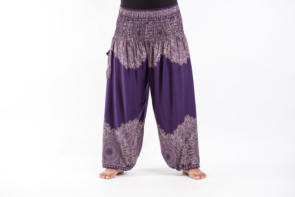 Plus Size Floral Mandalas Women's Harem Pants in Purple