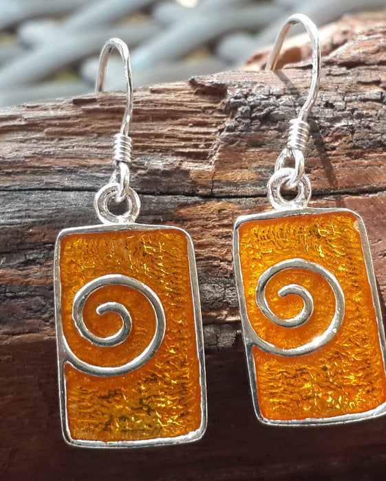 Sterling Silver Thai Earrings Gold Enamel Swirl