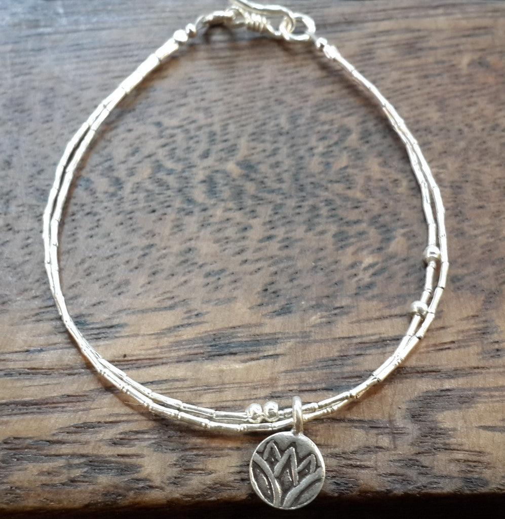 Fair Trade Thai Hill Tribe Silver Bracelet with Lotus Charm