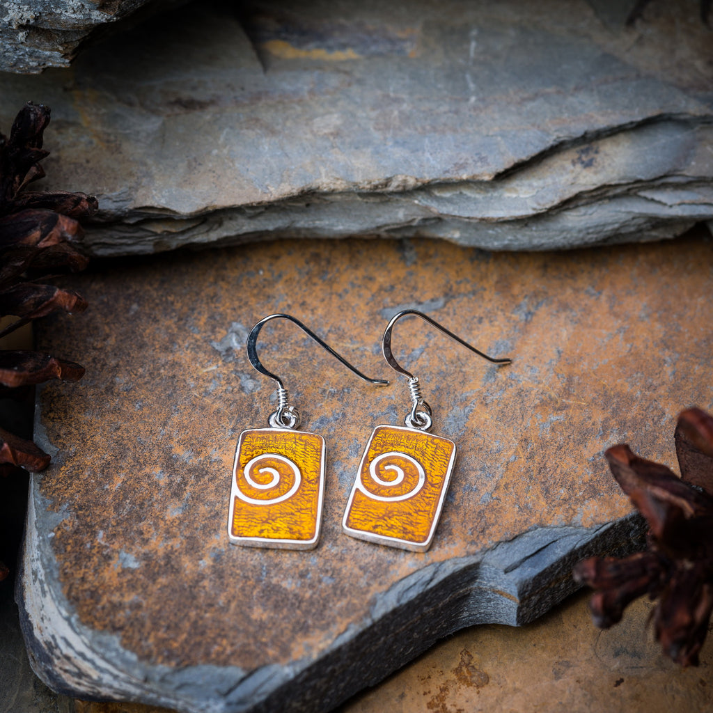 Sterling Silver Thai Earrings Gold Enamel Swirl
