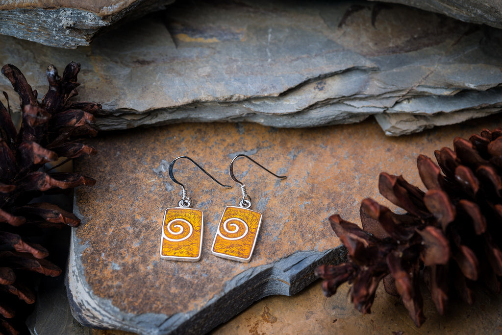 Sterling Silver Thai Earrings Gold Enamel Swirl