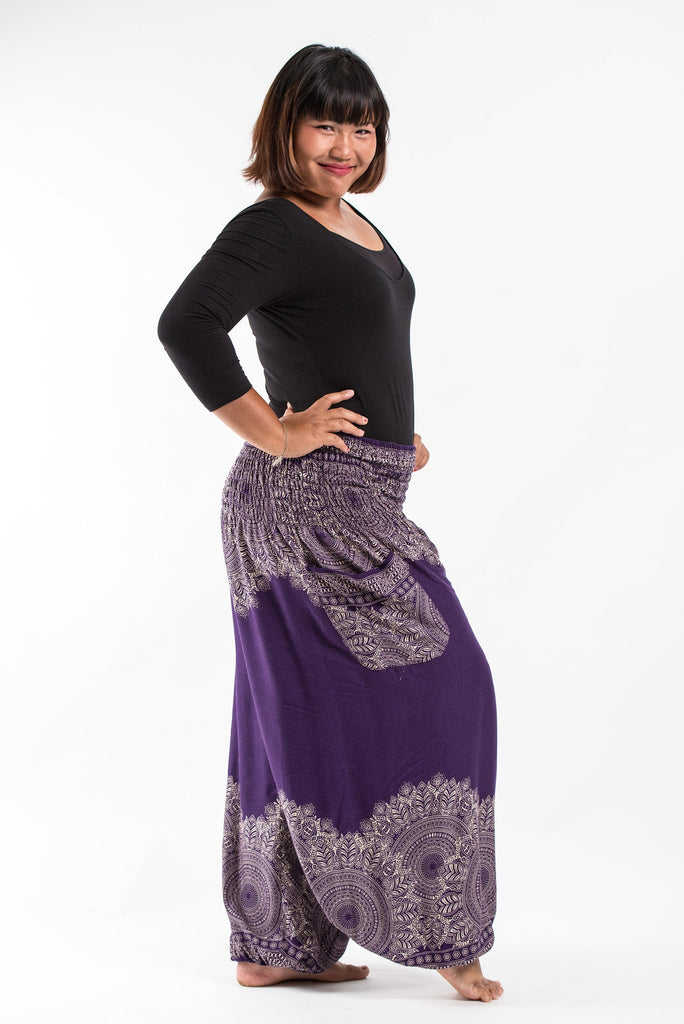 Plus Size Floral Mandalas Women's Harem Pants in Purple