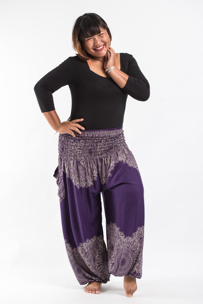 Plus Size Floral Mandalas Women's Harem Pants in Purple
