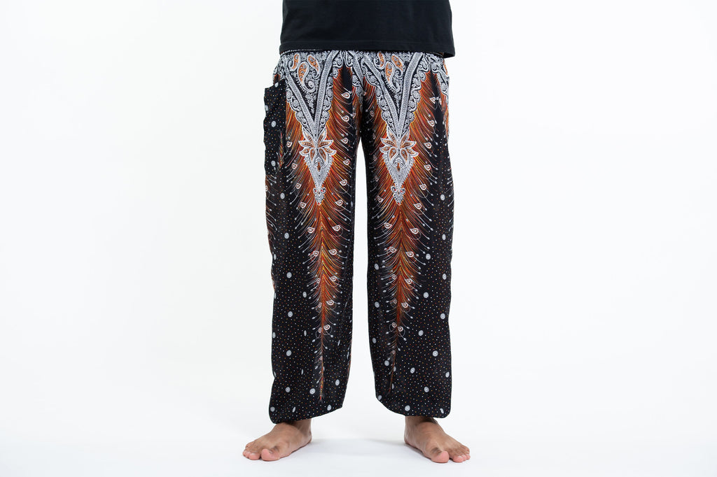 Peacock Feathers Men's Harem Pants in Black