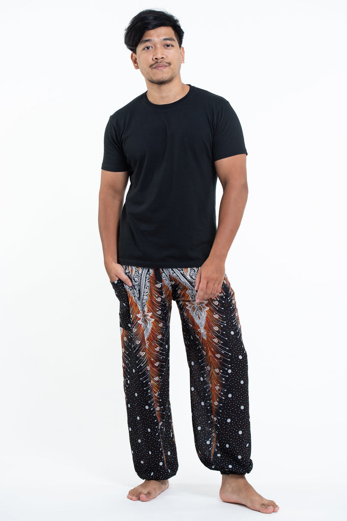 Peacock Feathers Men's Harem Pants in Black