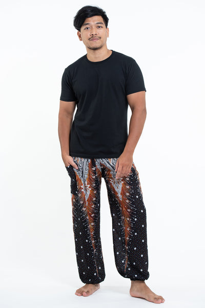 Peacock Feathers Men's Harem Pants in Black