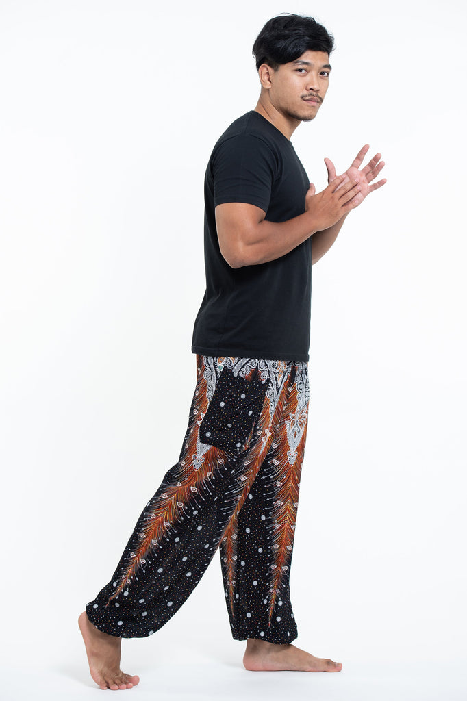 Peacock Feathers Men's Harem Pants in Black