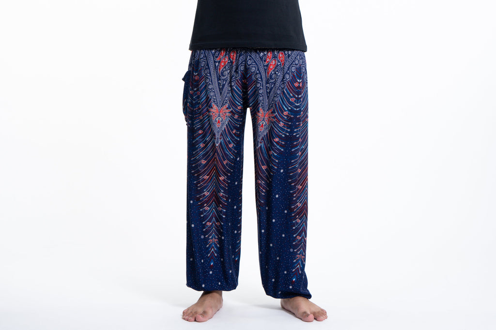 Peacock Feathers Men's Harem Pants in Blue