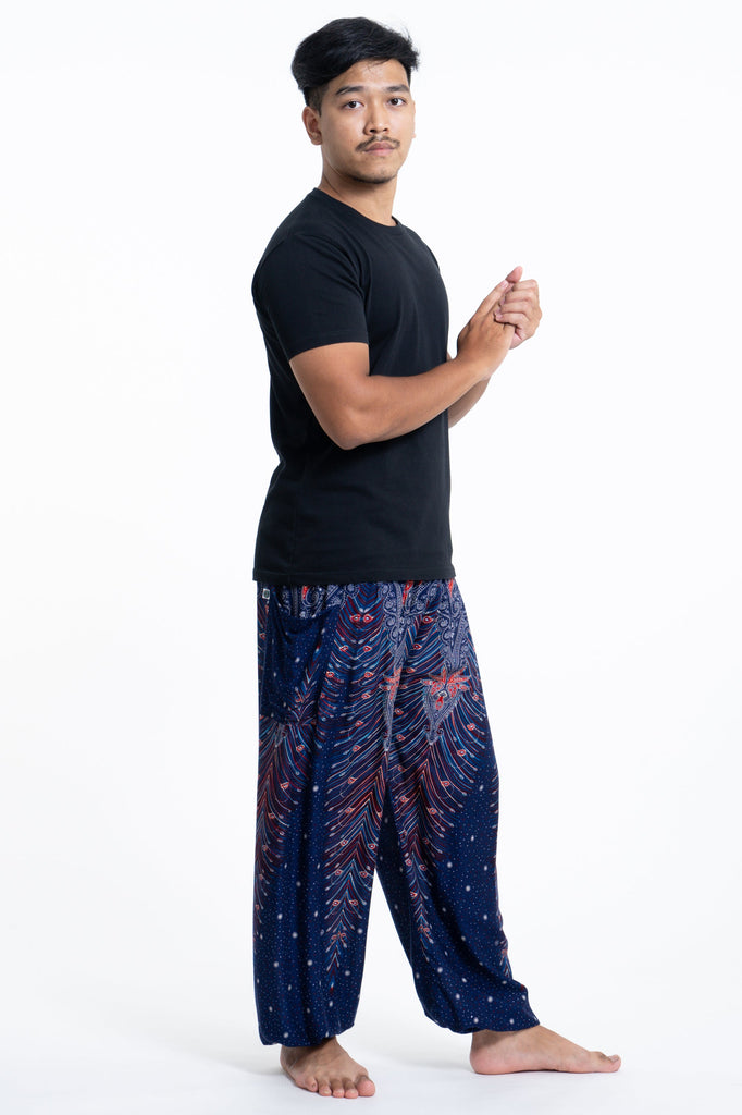Peacock Feathers Men's Harem Pants in Blue